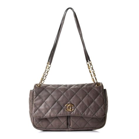 CHANEL Calfskin Quilted Large Retro Chain Flap Grey